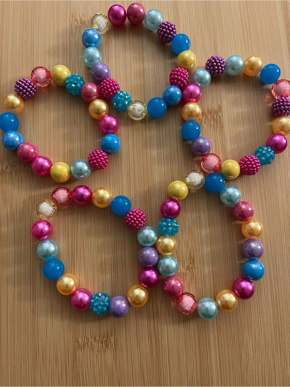 Multicolor Beaded Stretch Bracelets - Pink, Blue, Gold - Set of 5